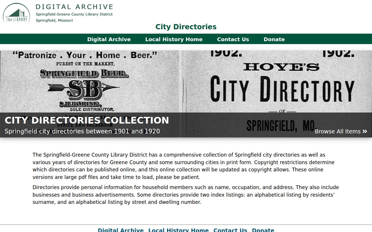 Springfield city directory PDFs in the Library District digital collection
