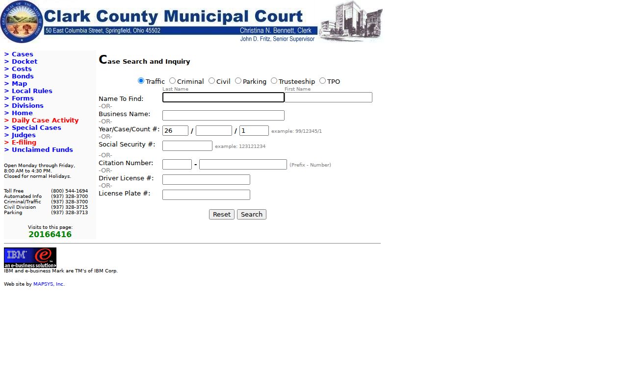 Springfield residents directory Clark County Municipal Court case search