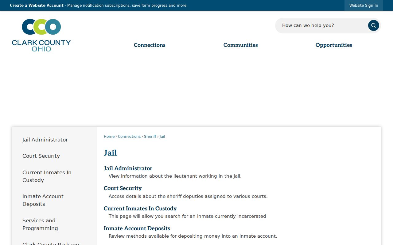 Springfield neighbors Clark County Jail current inmate access page