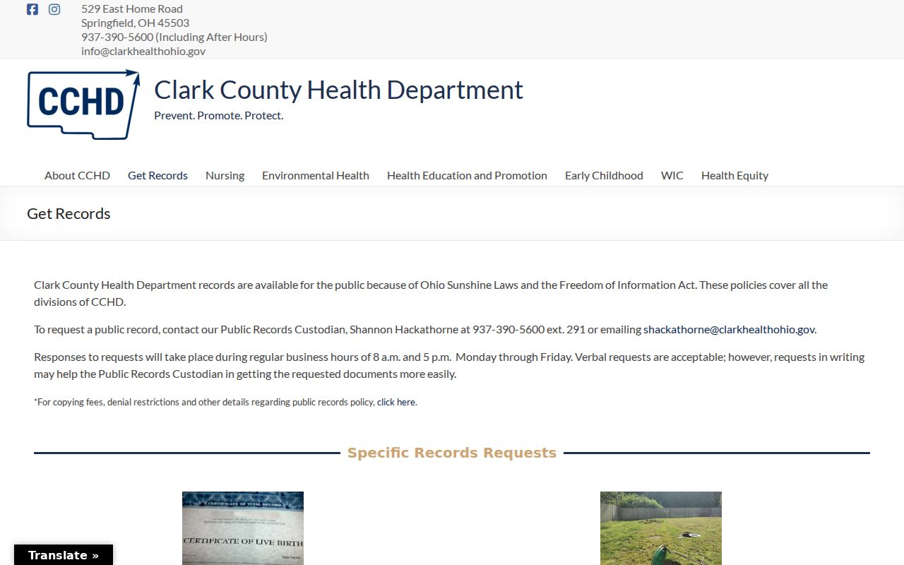 Springfield previous residents research using the Clark County health records request channel