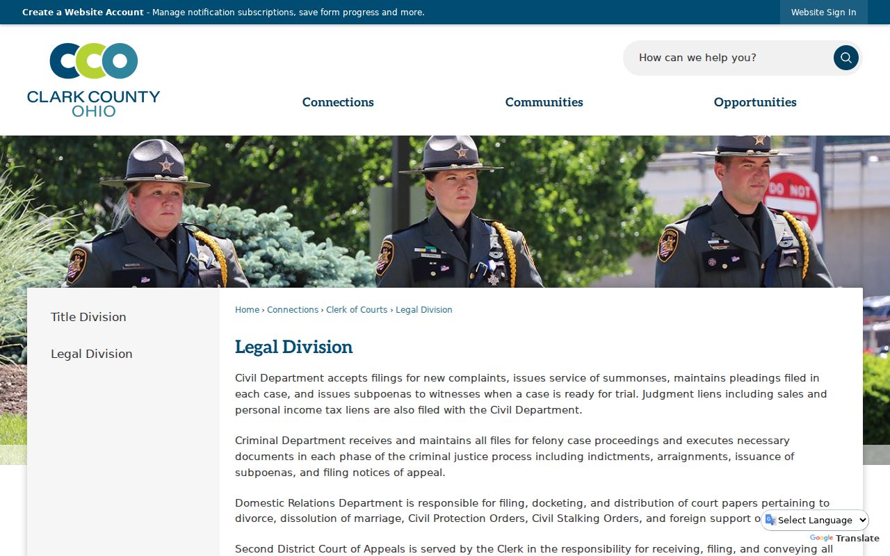 Springfield resident lookup Clark County Legal Division access page