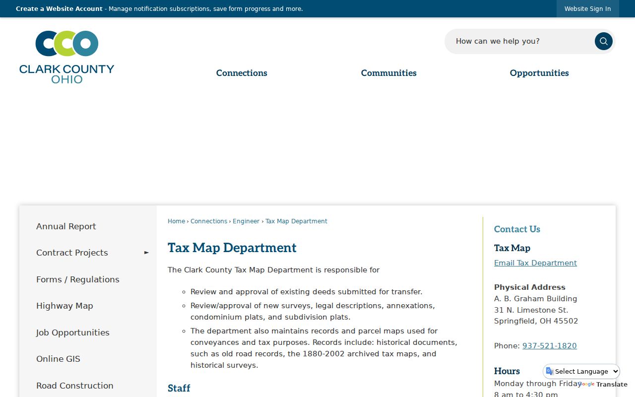 Springfield street directory reference showing Clark County Tax Map Department resources