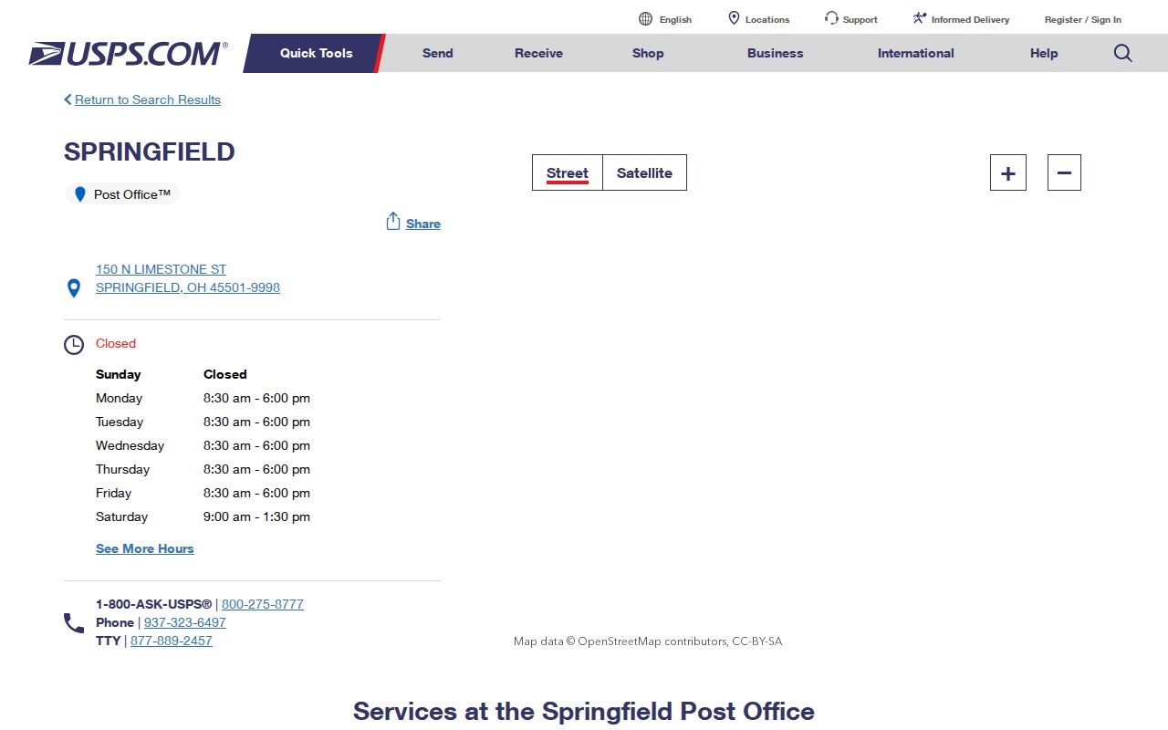 Springfield ZIP code reference showing USPS Springfield Post Office details